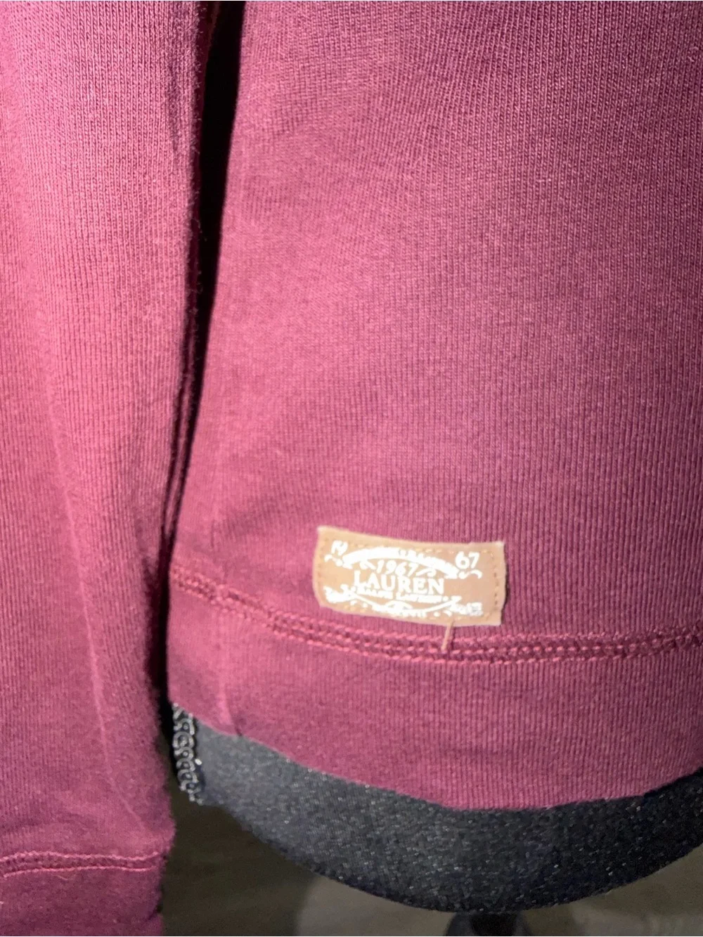 Lauren Ralph Lauren Burgundy Long-Sleeve with Tan Elbow Patches and Shoulder Zip